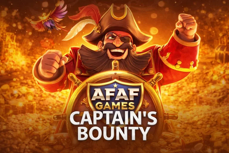 Sosok Kapten janggut hitam yang gagah di atas dek kapal dalam permainan Captain's Bounty di platform AFAF.