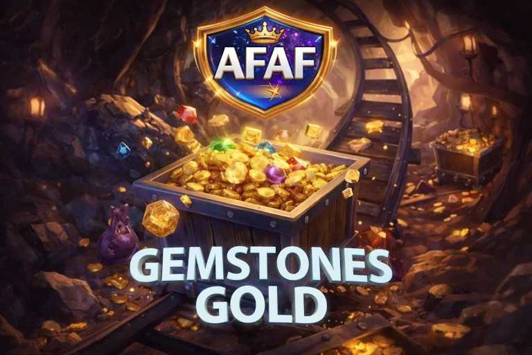 Visual berkilau berbagai batu mulia safir dan rubi dalam permainan Gemstones Gold di platform AFAF.
